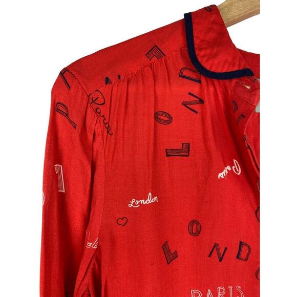Maeve by Anthropology Women's 4 Red Paris London Button Up Blouse - Picture 4 of 11